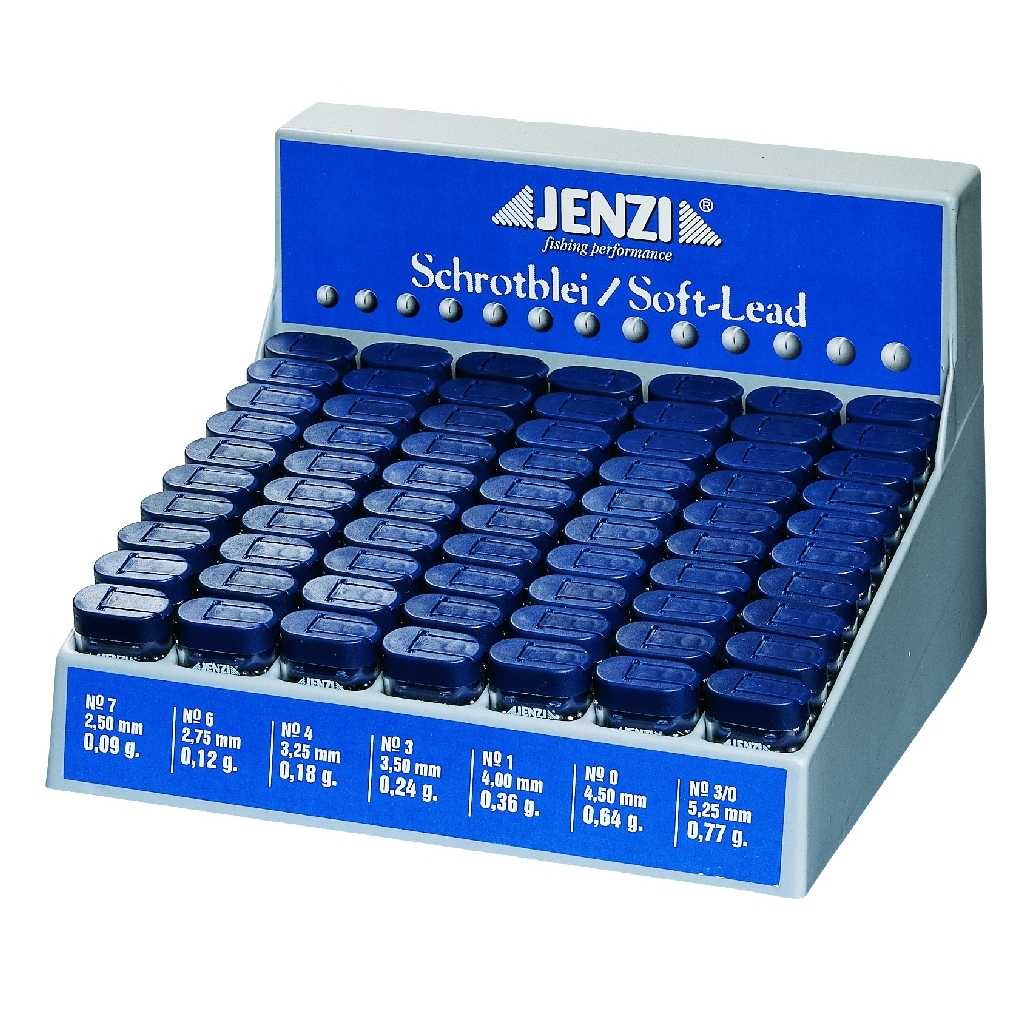 Display mit 70 St. Weichblei-Spendernin beliebten Bleigrößen. Inhalt: 25 g/Spender